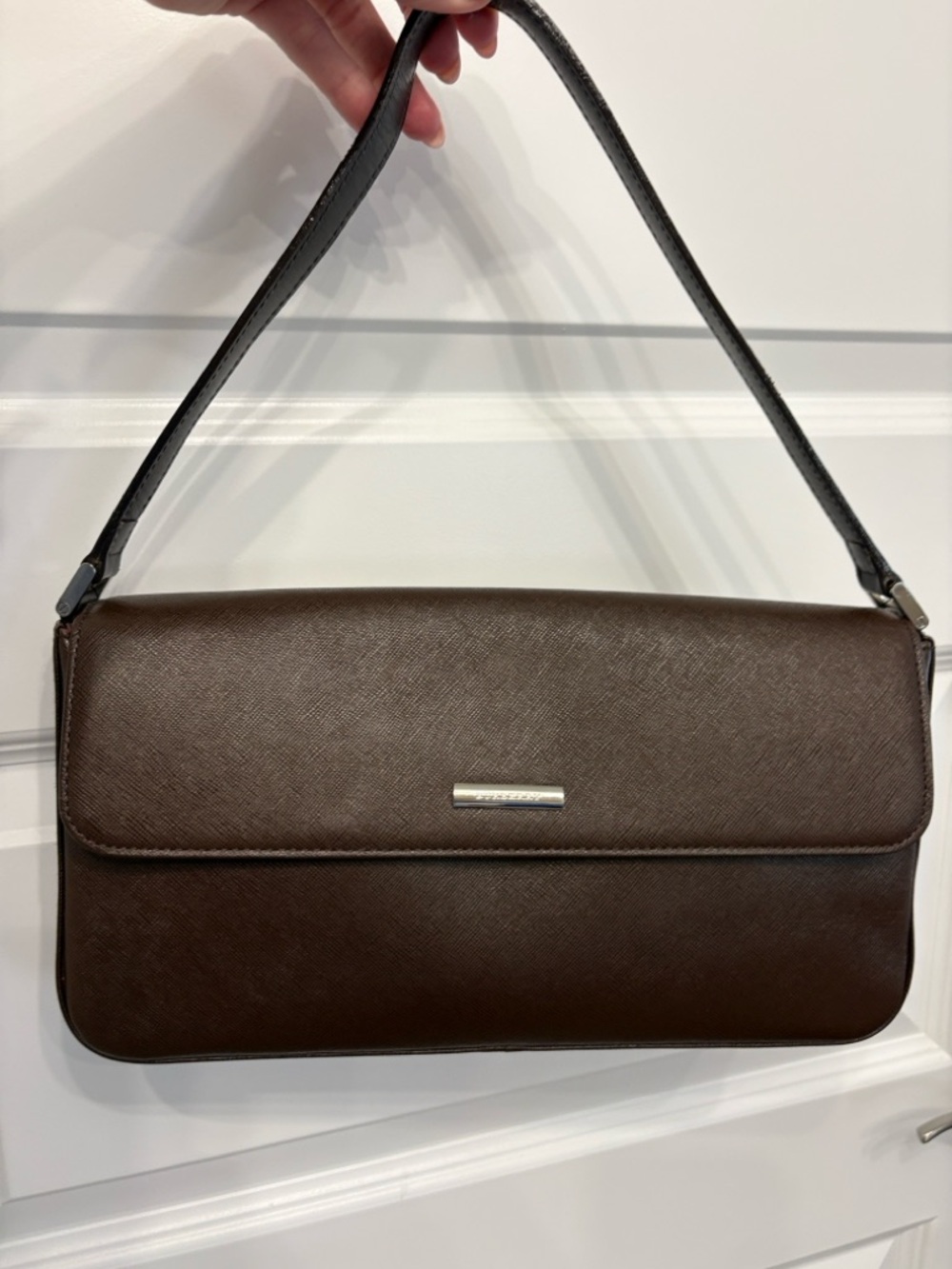 Burberry Brown Leather Shoulder Bag Silver Hardware